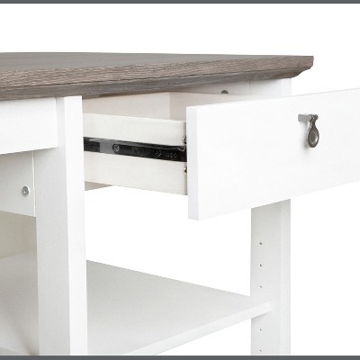 Finley White and Gray Oak L-Shaped Writing Desk with Drawer