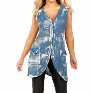 Women's Bleach Linen Buttoned-Back Long Vest - ANGEL - 1 of 4