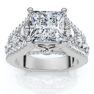 Pompeii3 Certified 3.80Ct Princess Cut Diamond Engagement Ring 14k Gold Lab Created - 1 of 4