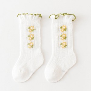 MyKids-Usa Baby Girl Floral Print Pattern Mesh Breathable High Tube Socks - 1 of 4