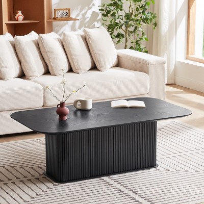 Modern Walnut Coffee Table with Black Metal Legs,Easy-to-Clean Rectangular Center Table for Living Room-Maison Boucle