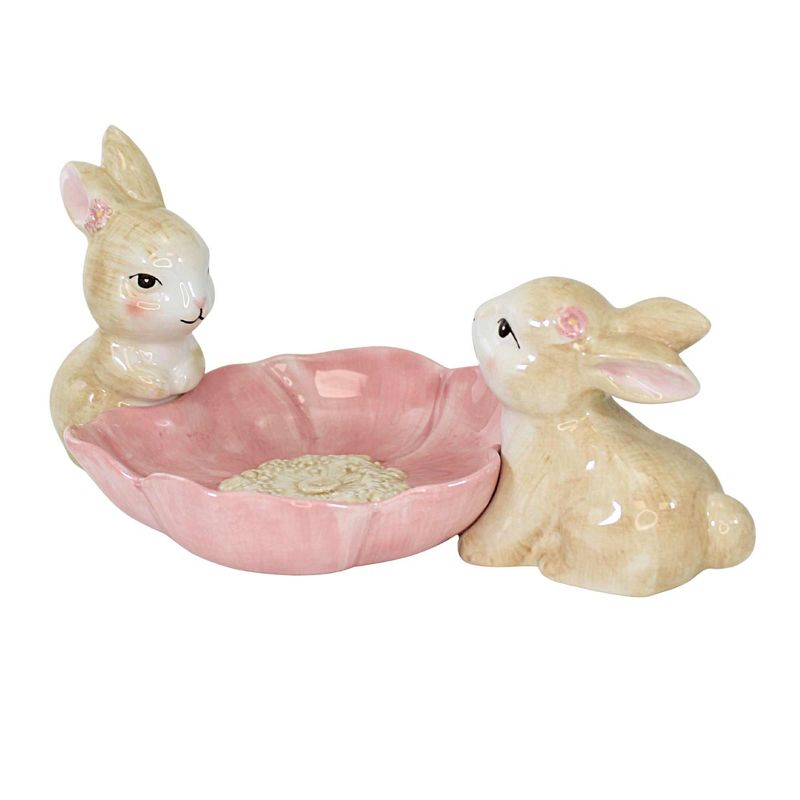 Tabletop 5.0" Bunny Couple With Pink Bowl Flower December Diamonds  -  Serving Bowls, 2 of 4