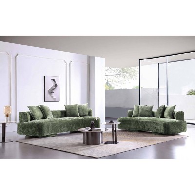Olive Green Chenille Upholstered 2-Piece Sofa Set