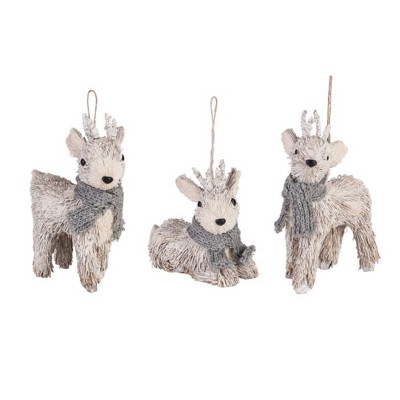Transpac Sisal Glitzy Reindeer Ornament Set of 3 Christmas Home Decorations
