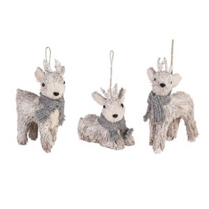 Transpac Sisal Glitzy Reindeer Ornament Set of 3 Christmas Home Decorations - 1 of 1