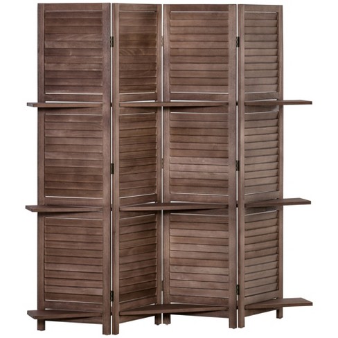 Homcom 4-panel Folding Room Divider, 5.6 Ft Freestanding Paulownia Wood ...
