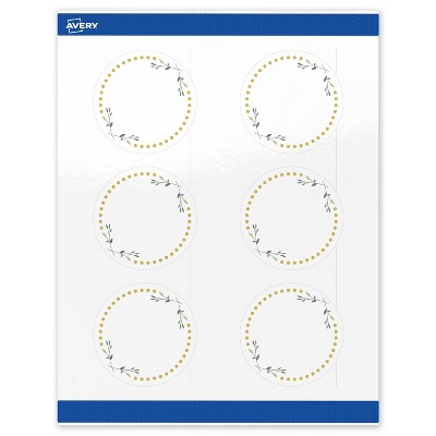 Avery 3" Diameter Labels, Gold Dots with Green Florals, 60 ct