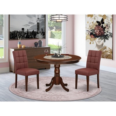 East West Furniture 3 Piece Dinner Table Set consists A Modern Table and 2 Platinum Gray Faux Leather Kitchen Chairs with Stylish Back- White Finish
