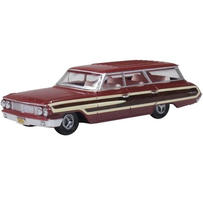 1964 Ford Country Station Wagon Squire Vintage Burgundy w/Woodgrain & White Interior 1/87 (HO) Diecast Model Car Oxford Diecast