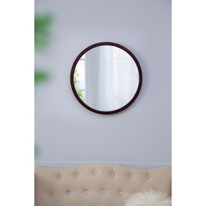 CAVINAS Round Wall Mirrors with Wooden Frame,Accent Mirror with Walnut Finish,Decorative Mirror for Living Room,Entryway - 1 of 4