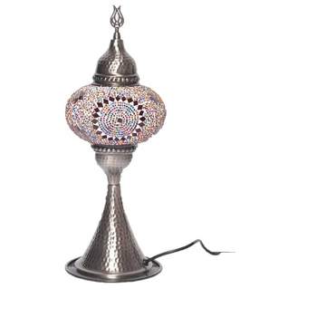 Kafthan 16 in. Handmade Elite Multicolor Center Circle Mosaic Glass Table Lamp with Brass Color Metal Base