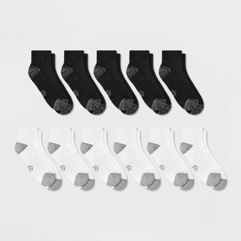 Women&#39;s Cushioned 10+1 Bonus Pack Ankle Athletic Socks - All In Motion&#8482; White/Black 4-10, 1 of 5