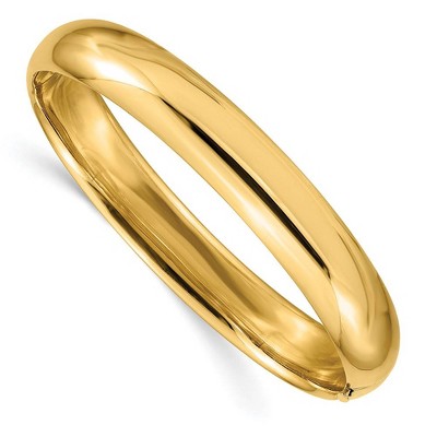 Black Bow Jewelry 10mm 14k Yellow Gold Polished Domed Hinged Bangle Bracelet, 8 Inch