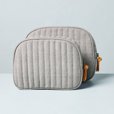 2pc Stitched Cosmetic Bag Set Gray - Hearth &#38; Hand&#8482; with Magnolia