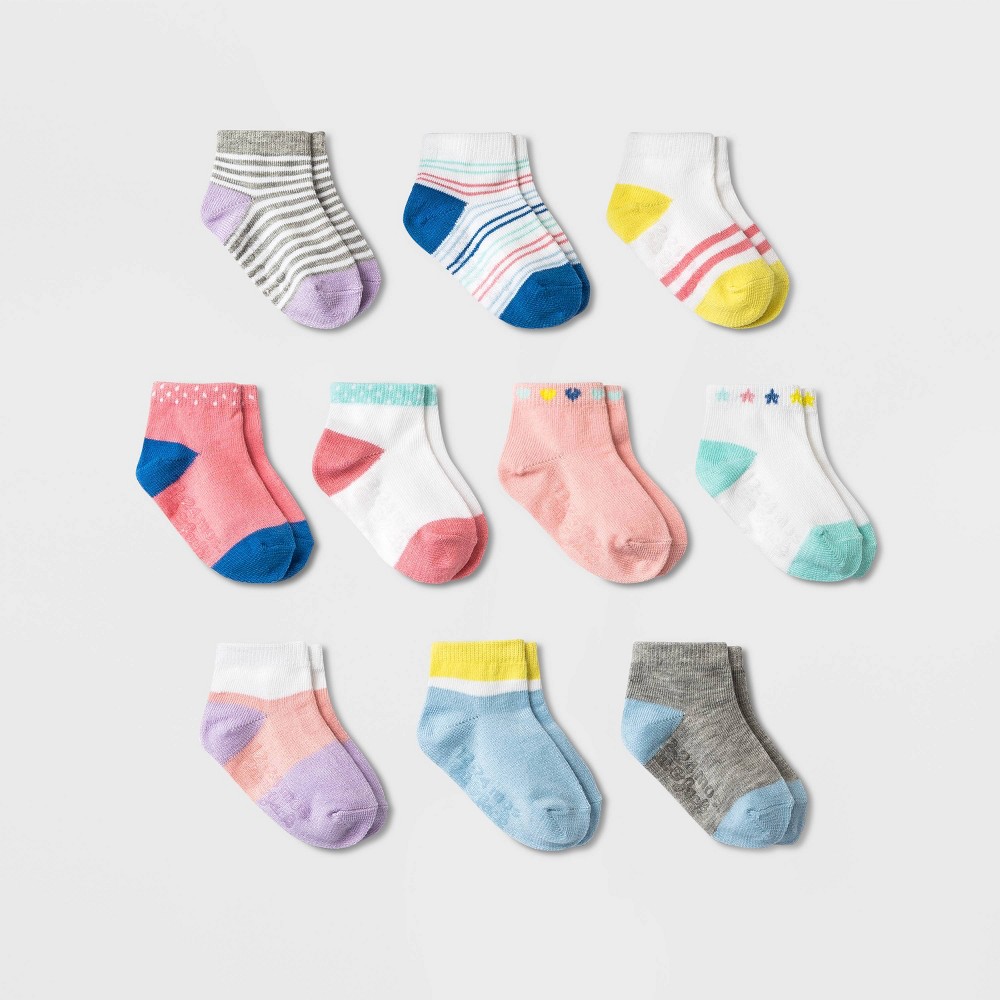 Baby Girls' 10pk Ankle Socks - Cat & Jack Pink 6-12M