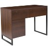 Merrick Lane Rustic Computer Desk with Shelving and Storage Drawer Metal Frame Pedestal Base Home Office Desk - 4 of 4