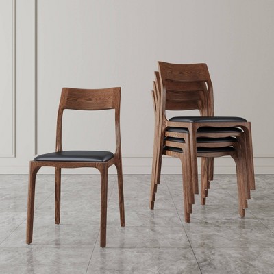 Moderno Walnut and Black Stackable Dining Chairs Set