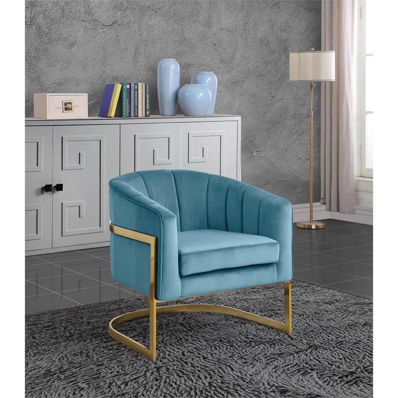 Meridian Furniture Carter Aqua Velvet Accent Chair with Stainless Steel Base, 2 of 8