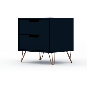 Gulches Midnight Blue 2-Drawer Nightstand, Mid-Century Modern MDF Side Table with Metal Splayed Legs, 11Lb Capacity for Bedroom & Living Room Storage - 1 of 4