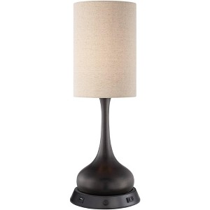 360 Lighting Modern Table Lamp with Dimmable USB and Outlet Workstation Base 24.5" High Bronze Tan Fabric Cylinder for Living Room Desk Bedroom - 1 of 4