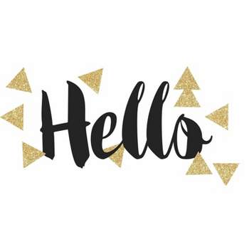 Hello Quote with Glitter Triangles Peel and Stick Wall Decal Black/Gold - RoomMates