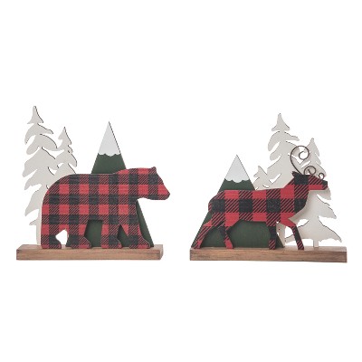 Transpac MDF Cabin Christmas Decor Set of 2 Christmas Home Decorations