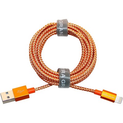 Tera Grand Apple MFi Certified - Lightning to USB Braided Cable with Aluminum Housing, 7 Feet Orange/White