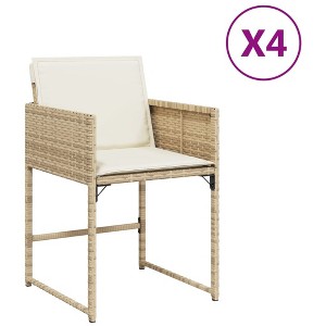 vidaXL Patio Chairs - Cushions Included, Beige Poly Rattan, Outdoor Furniture, 4-Piece Set - Compact Foldable Chairs with Removable Covers - 1 of 4