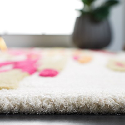 Ivory and Red Hand-Tufted Wool 6' x 6' Square Area Rug