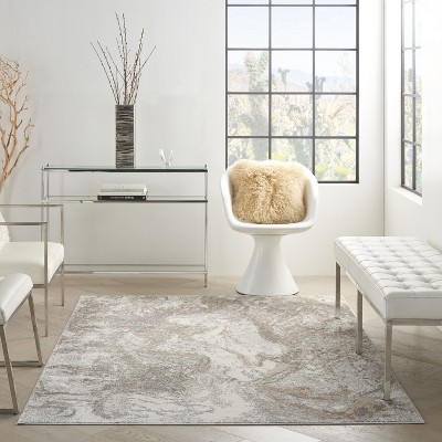 Elation Ivory Gray Abstract Rectangular Area Rug 5'3" x 7'3"