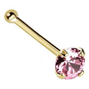 Jewelry Avalanche 22G 14K Gold Ball-end Nose Stud with Pink Tourmaline Gemstone - 1 of 2