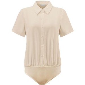 INSPIRE CHIC Women's Collared Short Sleeve Button Down Work Bodysuit - 1 of 4