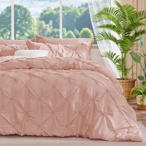 BAGOKIE 3 Pieces Floral Pinch Pleat Bed in a Bag Comforter Set for All Season - 1 of 4