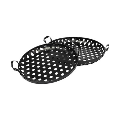HomeRoots Set of Two Black Round Metal Indoor Outdoor Tray With Handles
