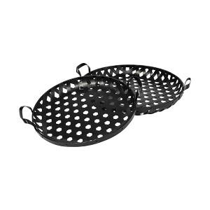 HomeRoots Set of Two Black Round Metal Indoor Outdoor Tray With Handles - 1 of 4