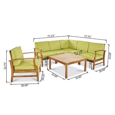 Green and Teak Acacia Wood 6-Person Outdoor Sectional Sofa Set
