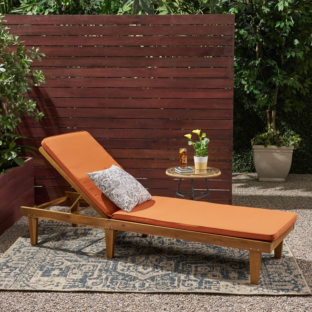 Photos - Garden Furniture Nadine Acacia Wood Chaise Lounge Teak/Rust Orange - Christopher Knight Hom