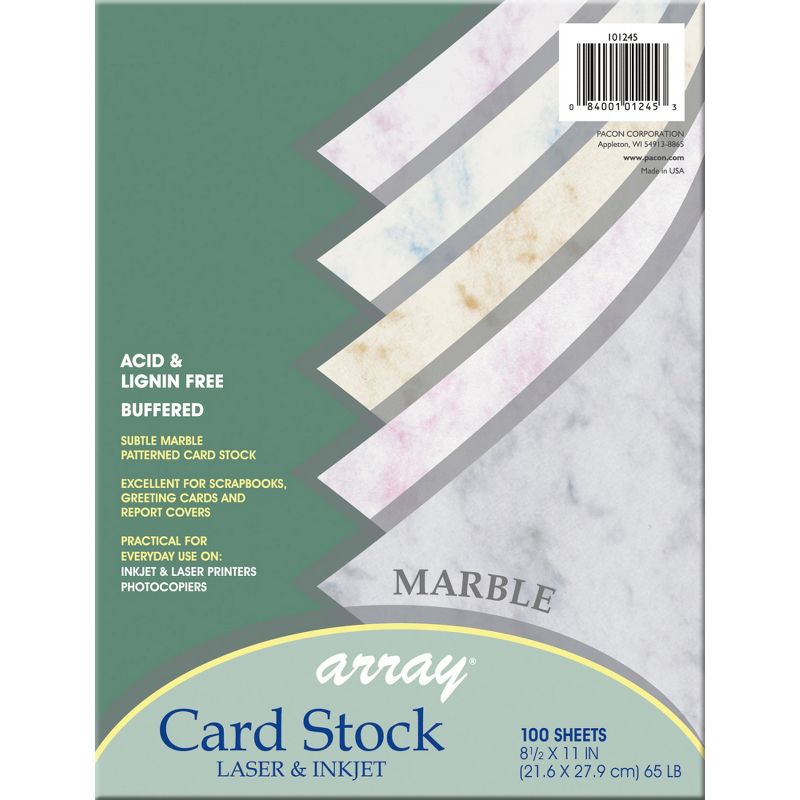 Array Card Stock Paper, 8-1/2 x 11 Inches, Assorted Marble Colors, Pack of 100, 1 of 4