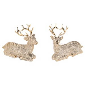 Transpac Small Resin Shiny Gold Reindeer Set of 2 Christmas Home Decorations - 1 of 1