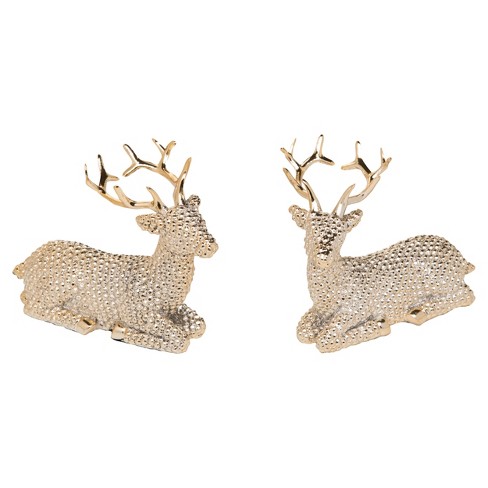 Transpac Small Resin Shiny Gold Reindeer Set of 2 Christmas Home Decorations - image 1 of 1