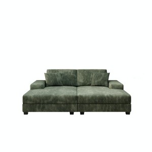 TIRAMISUBEST Corduroy Fabric Sectional Sofa, Convertible Combination Sofa, Modular Design Double Lounge Chair, Green - 1 of 4