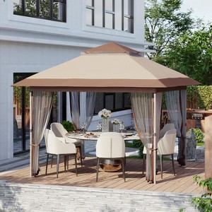 10x10 FT Canopy Tent, Pop Up Gazebo with Mosquito Netting, Adjustable Height Outdoor Gazebo with Wheeled Carry Bag for Backyard, Garden - 1 of 4