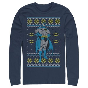 Men's Batman Ugly Christmas Dark Knight Pose Long Sleeve Shirt - 1 of 3