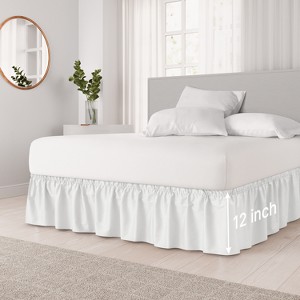 Elastic Wrap-Around Dust Ruffled Bed Skirt - Easy Fit with Pleated 12" Drop - CGK Linens - 1 of 4