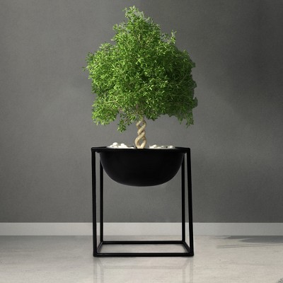 Contemporary Black Metal Table Planter Pot with Stand for Indoor/Outdoor Use