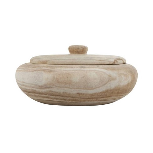 Round Decorative Paulownia Wood Bowl (19) - Storied Home : Target