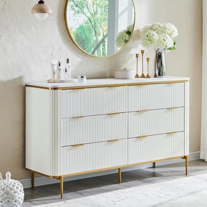 SinCiDo 54" Wide Modern Fluted 6 Drawer Dresser, Gold Accents, Wood TV Stand & Storage Dressers Organizer for Bedroom, Living Room - 1 of 4