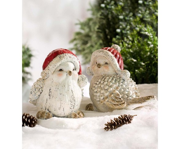 Festive Holiday Indoor / Outdoor Bird Accents With Santa Hats, Set Of 2 - Plow & Hearth
