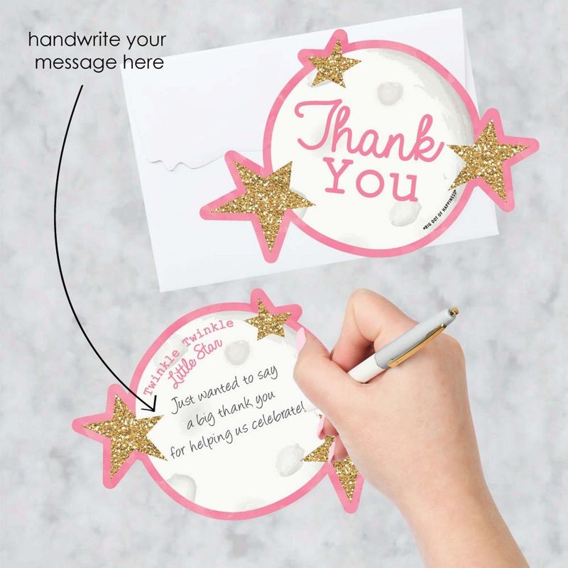 Big Dot of Happiness Pink Twinkle Twinkle Little Star - Shaped Thank You Cards - Baby Shower or Birthday Party Thank You Cards & Envelopes - Set of 12, 2 of 7