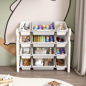 BABYYER Kids Toy Storage Cabinet, Multi-Functional Nursery Organizer with 12 Bins, Kids' Furniture Set for Playroom, Bedroom and Living Room - 1 of 4